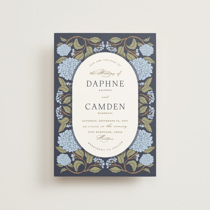 "Hydrangea Garden" - Wedding Invitations in Navy by Susan Zinader - Front