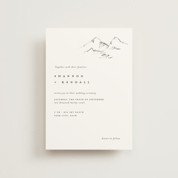 "Sketched Mountains" - Wedding Invitations in Snow by Mere Paper - Front