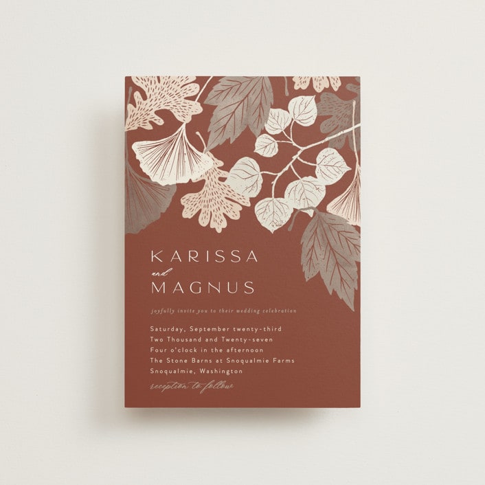 "Leaf Cascade" - Wedding Invitations in Latte by Alethea and Ruth - Front