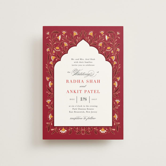 "Jaipur" - Wedding Invitations in Ruby by Mansi Verma - Front
