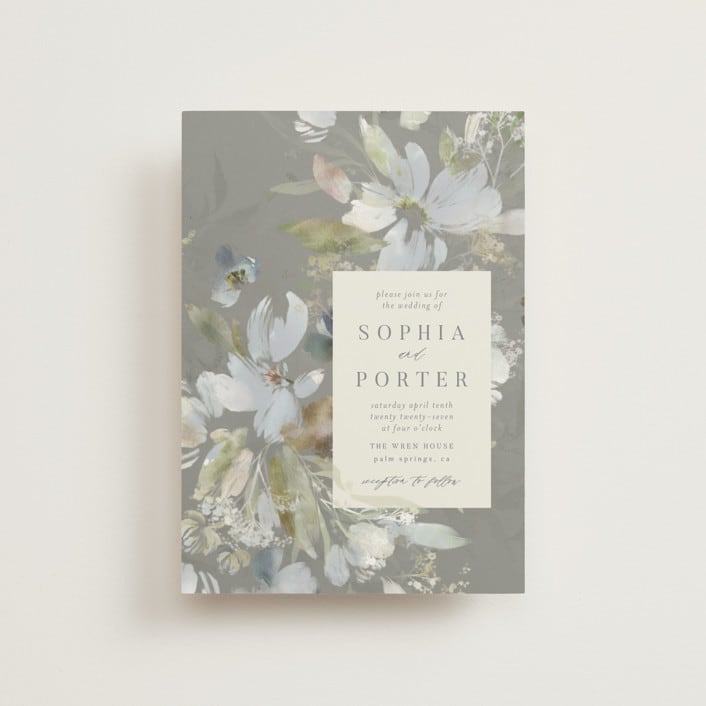 "Spring Dash" - Wedding Invitations in Pewter by Grace Kreinbrink - Front