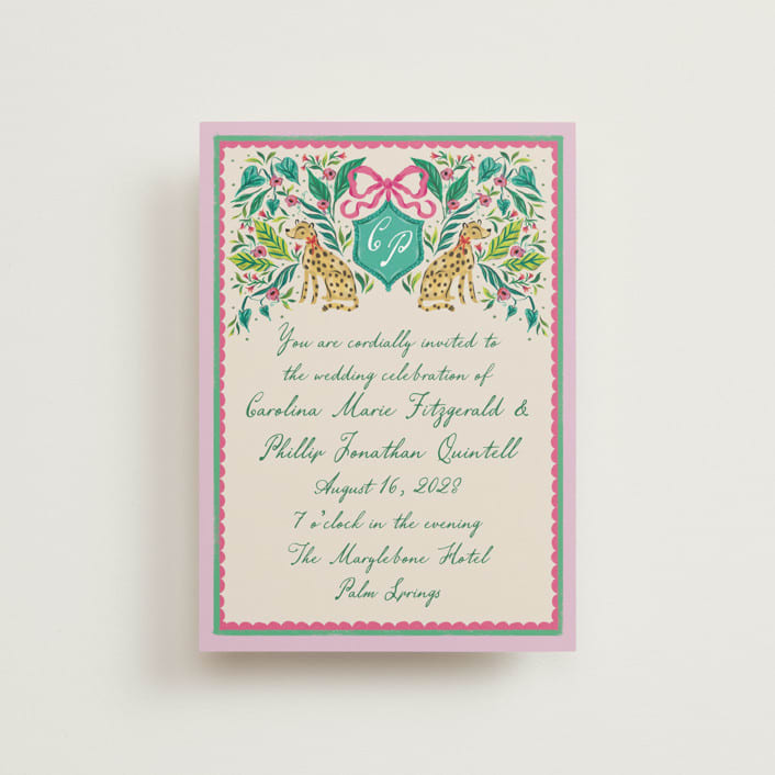 "Whimsical Hand Illustrated Crest" - Wedding Invitations in Peony by Jackie Crawford - Front