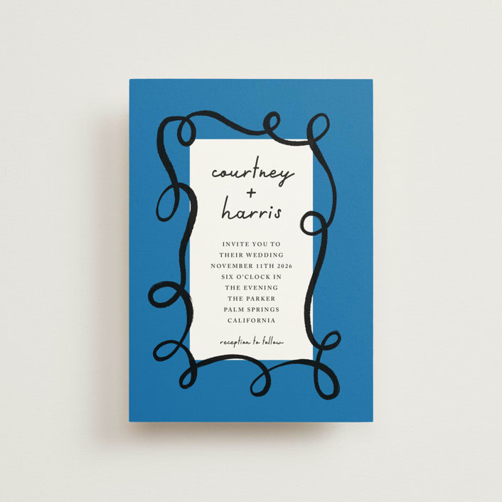 "Swirl Frame" - Wedding Invitations in Cobalt by mo kelley - Front