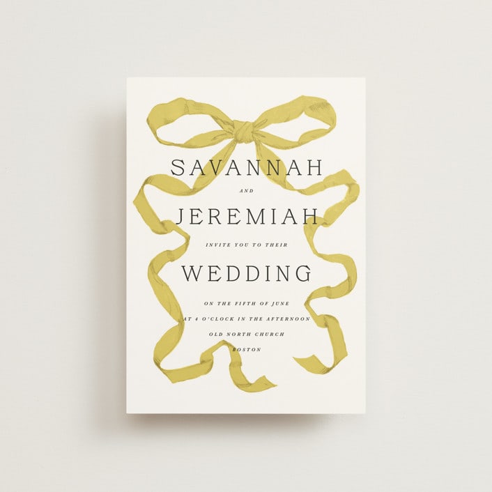 "Antique Ribbon" - Wedding Invitations in Citrine by Olivia Kanaley Inman - Front