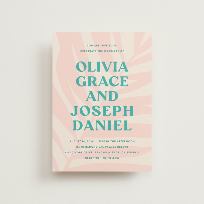 "The Palm" - Wedding Invitations in Flamingo by Pixel and Hank - Front