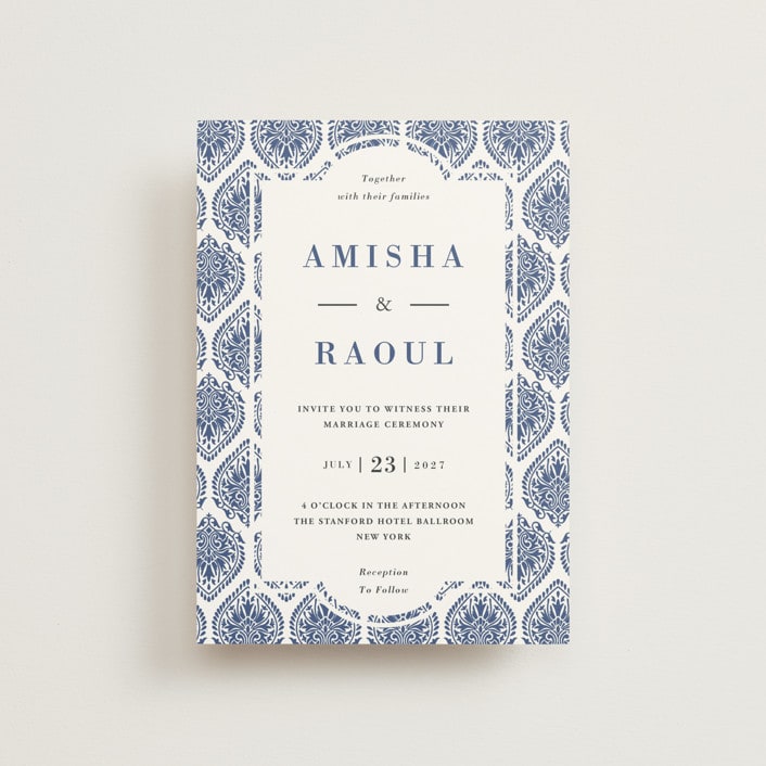 "Calcutta Stamp" - Wedding Invitations in Azure by Oma N. Ramkhelawan - Front