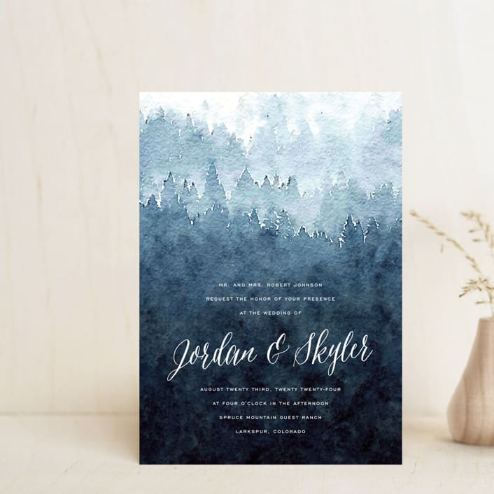 "Mountain Retreat" - Wedding Invitations in Evening Sky by Design Lotus - Front