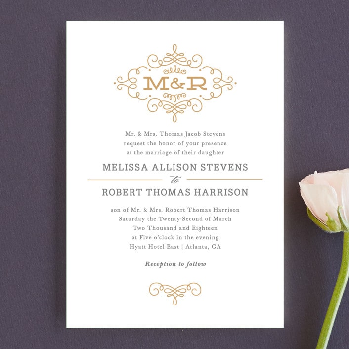 "Ornate Monogram" - Wedding Invitations in Faux Gold by Kristen Smith - Front