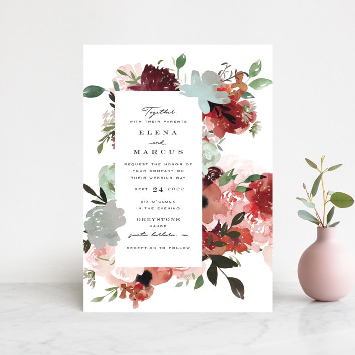 "Cascading Florals" - Wedding Invitations in Rouge by Leah Bisch - Front