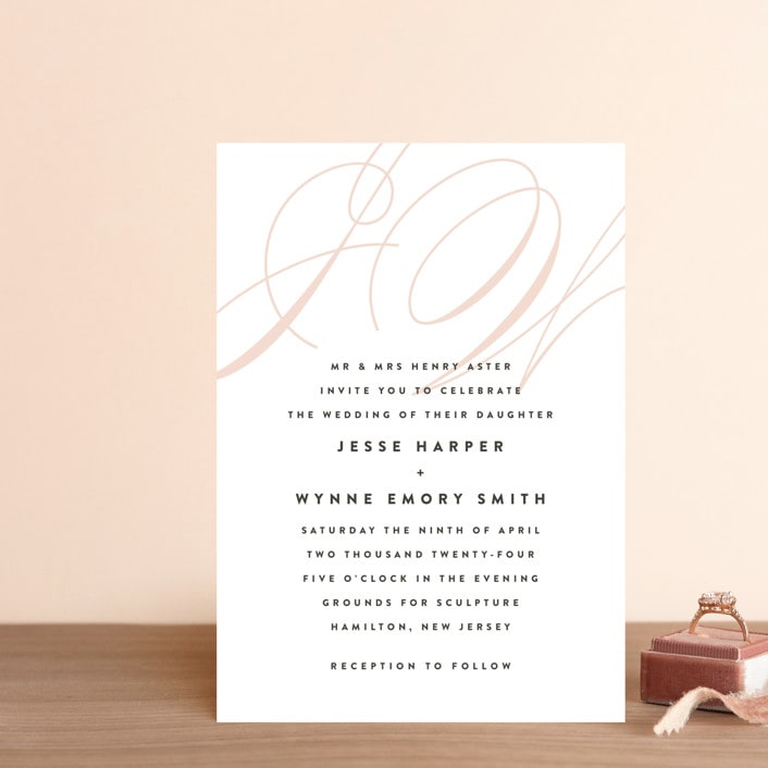 "Twirl Monogram A" - Wedding Invitations in Blush by Ariel Rutland - Front