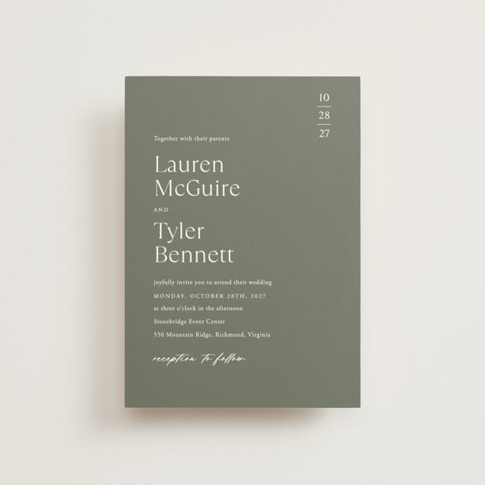 "Modern Bookmark" - Wedding Invitations in Cactus by Jill Means - Front