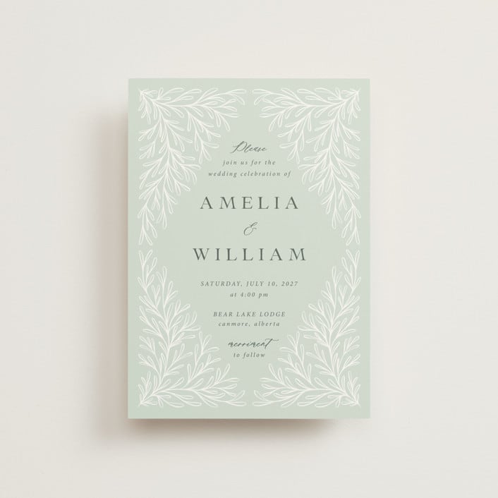 "Fairy Forest" - Wedding Invitations in Sage by Kristen Knechtel - Front
