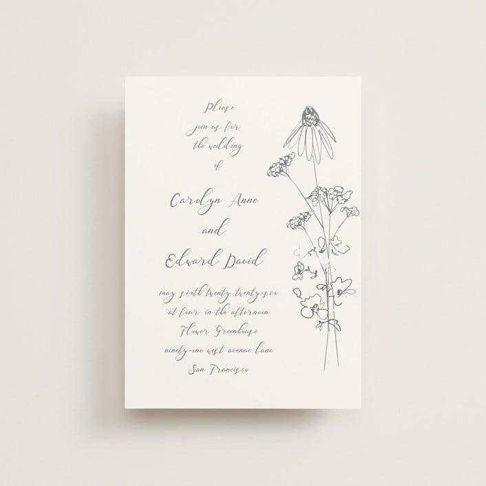 "Sketched Florals" - Wedding Invitations in Storm by Baumbirdy - Front