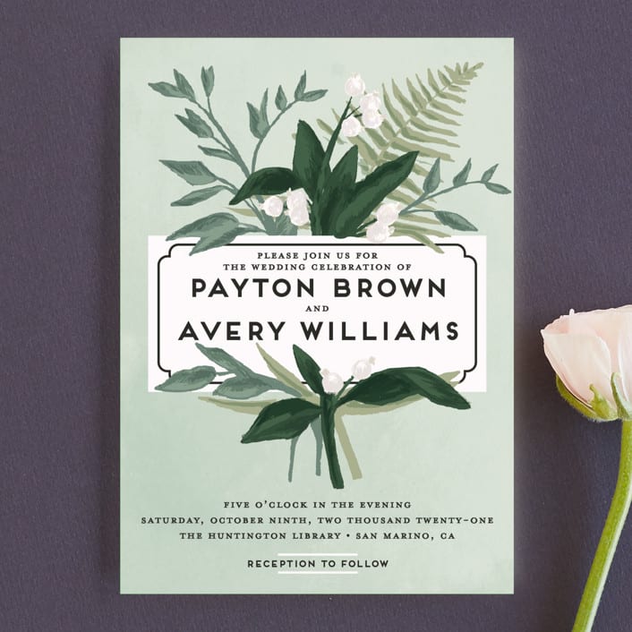 "Botanical Name Plate" - Wedding Invitations in Sage by Shiny Penny Studio - Front