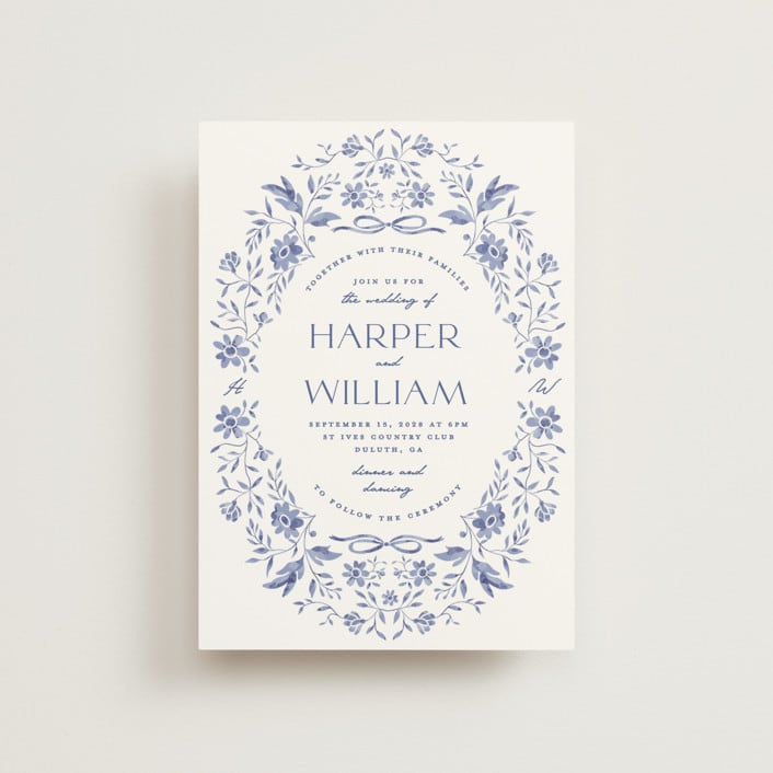 "Daisy Toile" - Wedding Invitations in Blue Willow by Susan Zinader - Front
