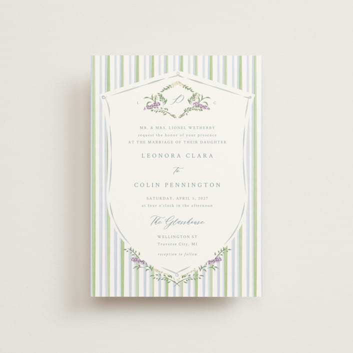 "Vintage Whimsy" - Wedding Invitations in Bluebell by Corinne Malesic - Front