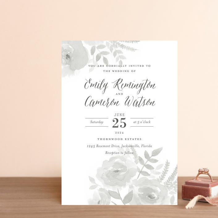 "Watercolor Floral" - Wedding Invitations in Fog by Jill Means - Front