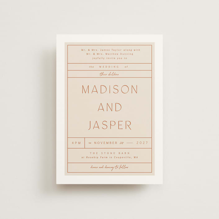 "Modern Ticket" - Wedding Invitations in Rust by Alethea and Ruth - Front