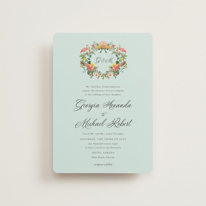 "Tropical Crest" - Wedding Invitations in Papaya by Susan Moyal - Front