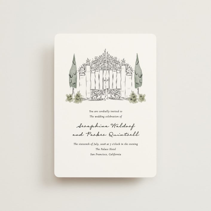 "Hand illustrated Garden Gate" - Wedding Invitations in Forest by Jackie Crawford - Front