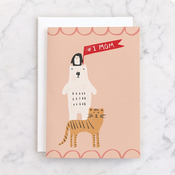 "#1 MOM Animal Stacker" - Single Greeting Cards in Blush by Coit Creative - Front