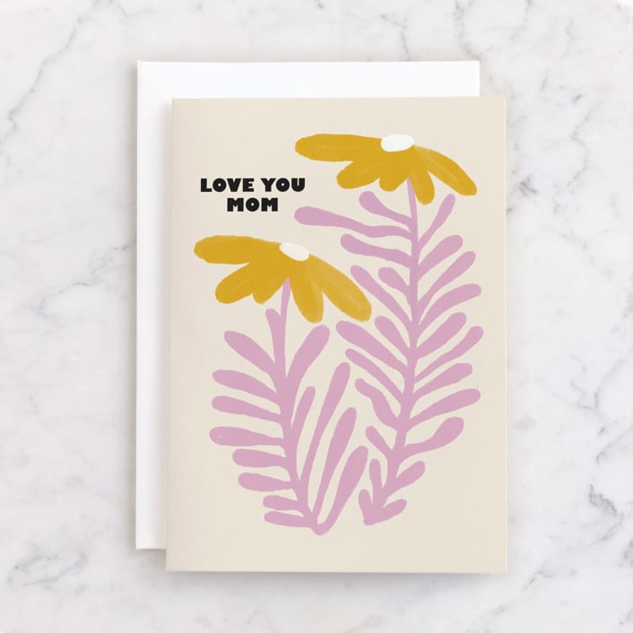 "Psychedelic Fleurs" - Single Greeting Cards in Daffodil by Annie Clark - Front