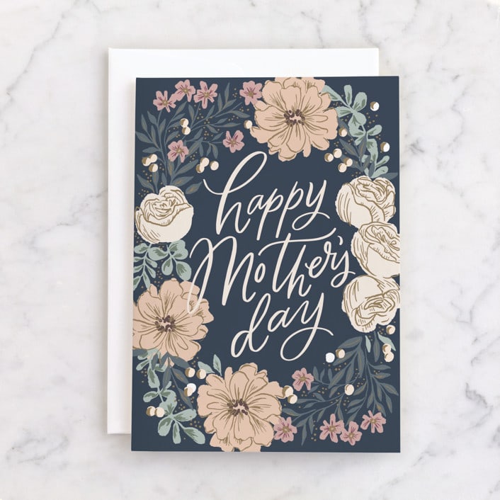 "Mother's Day Floral Wreath" - Single Greeting Cards in Navy by Alethea and Ruth - Front