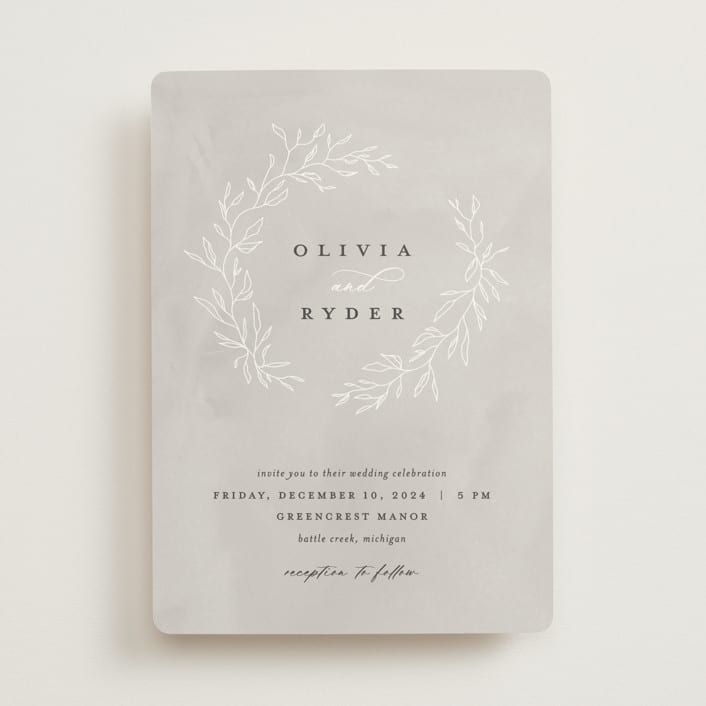 "Abundant Wreath" - Wedding Invitations in Fog by Pixel and Hank - Front