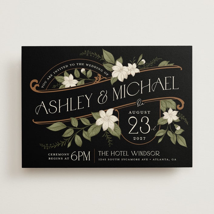 "Vintage Print" - Wedding Invitations in Licorice by GeekInk Design - Front
