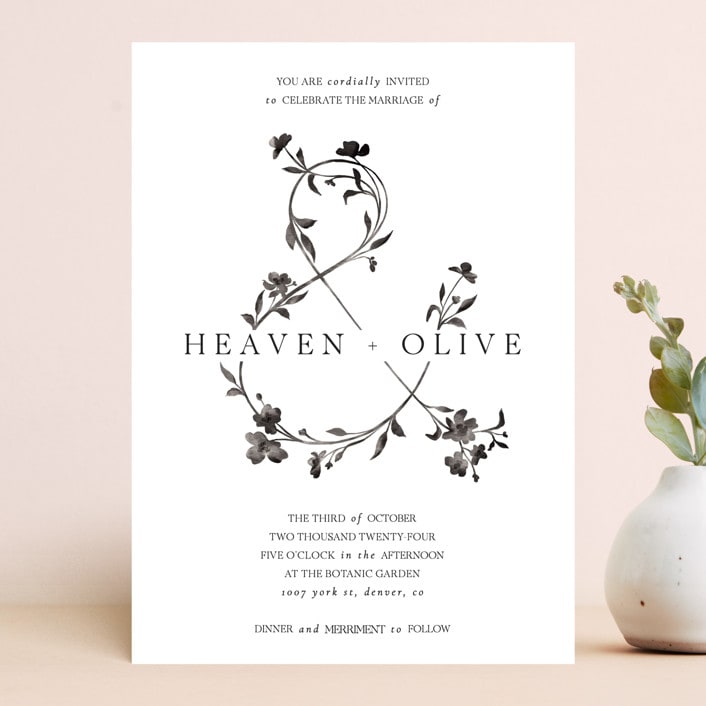 "Floral Union" - Wedding Invitations in Black Sugar by Pati Cascino - Front