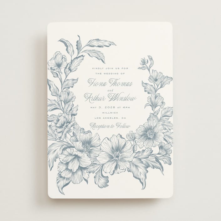 "Wreath In Bloom" - Wedding Invitations in Lake by Leah Bisch - Front
