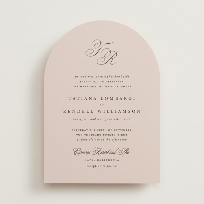 "Arch Monogram" - Wedding Invitations in Dusty Rose by Kelly Schmidt - Front
