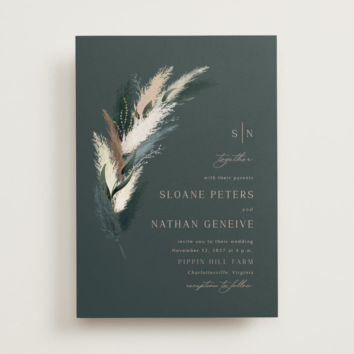 "Arched Pampas" - Wedding Invitations in Basil by Kaydi Bishop - Front