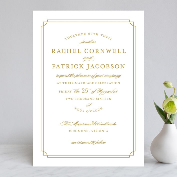 "Luxe Border" - Wedding Invitations in Gold by Sarah Brown - Front