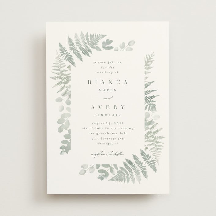 "Gilded Woodland" - Wedding Invitations in Fern by Kristie Kern - Front