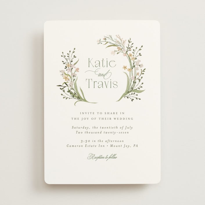 "delicate buds" - Wedding Invitations in Olive by Jennifer Wick - Front