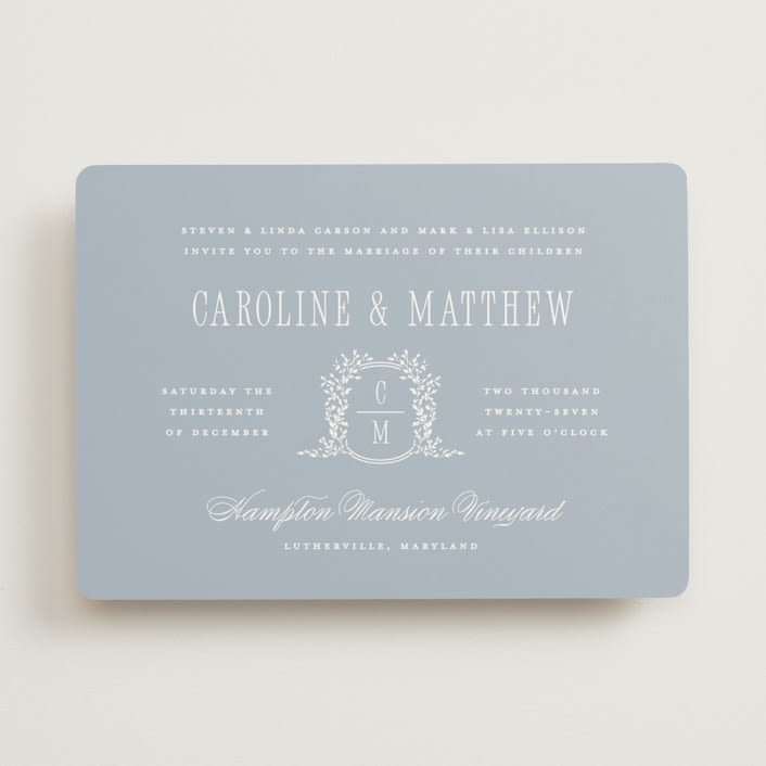 "Hartford" - Wedding Invitations in Powder by Erin L. Wilson - Front