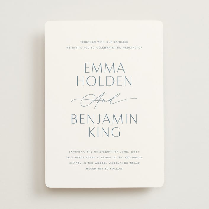 "Glide" - Wedding Invitations in Dusty Blue by Jennifer Postorino - Front