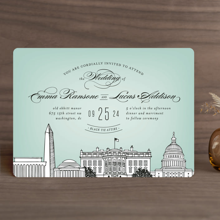 "Big City - Washington DC" - Wedding Invitations in Mint Green by Hooray Creative - Front