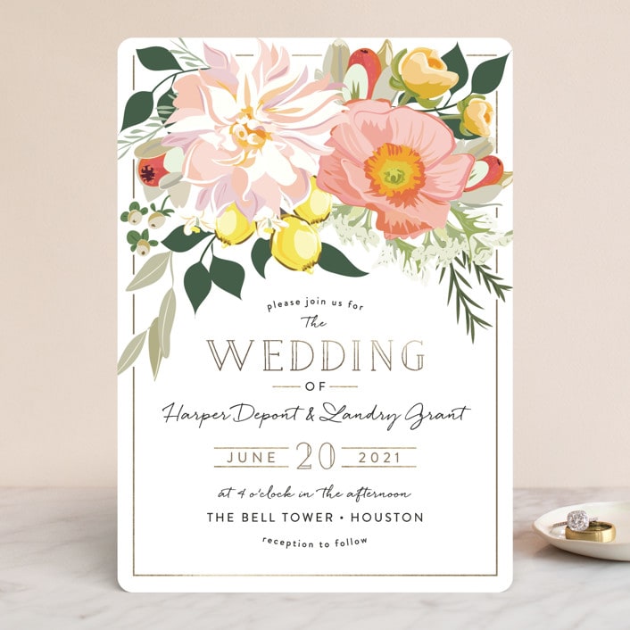 "Spring Blooms" - Wedding Invitations in Blush by Susan Moyal - Front