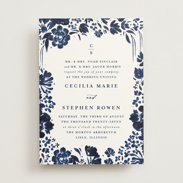 "brushstrokes in bloom" - Wedding Invitations in Indigo by Angela Marzuki - Front