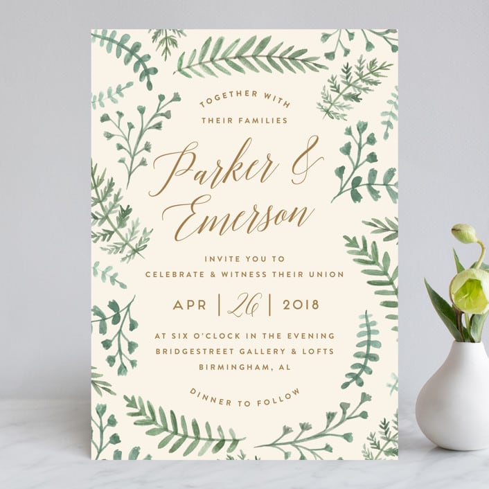 "Painted Ferns" - Wedding Invitations in Cream by Amy Kross - Front