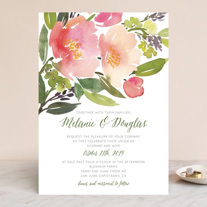 "Watercolor Floral" - Wedding Invitations in Olive by Yao Cheng Design - Front