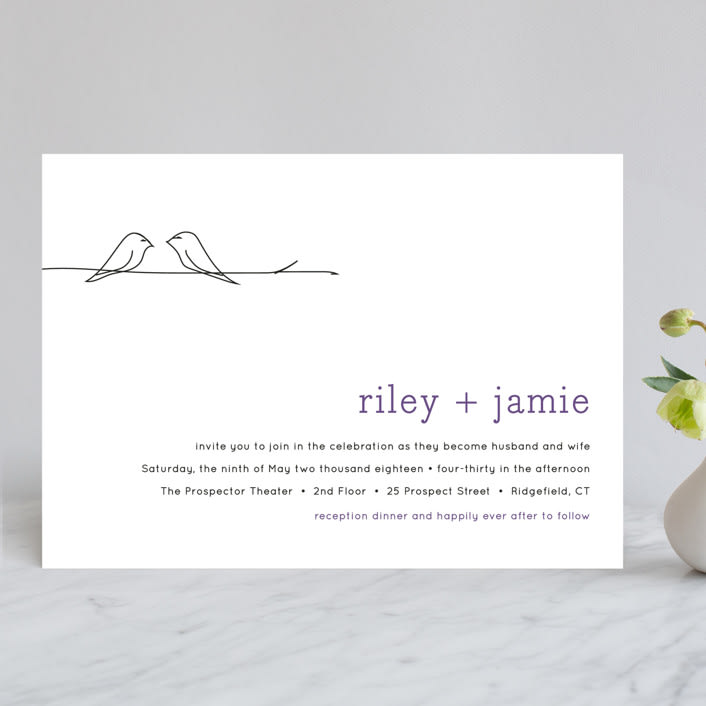 "Birds of a Feather" - Wedding Invitations in Plum by R studio - Front