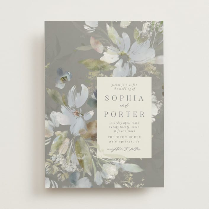"Spring Dash" - Wedding Invitations in Pewter by Grace Kreinbrink - Front
