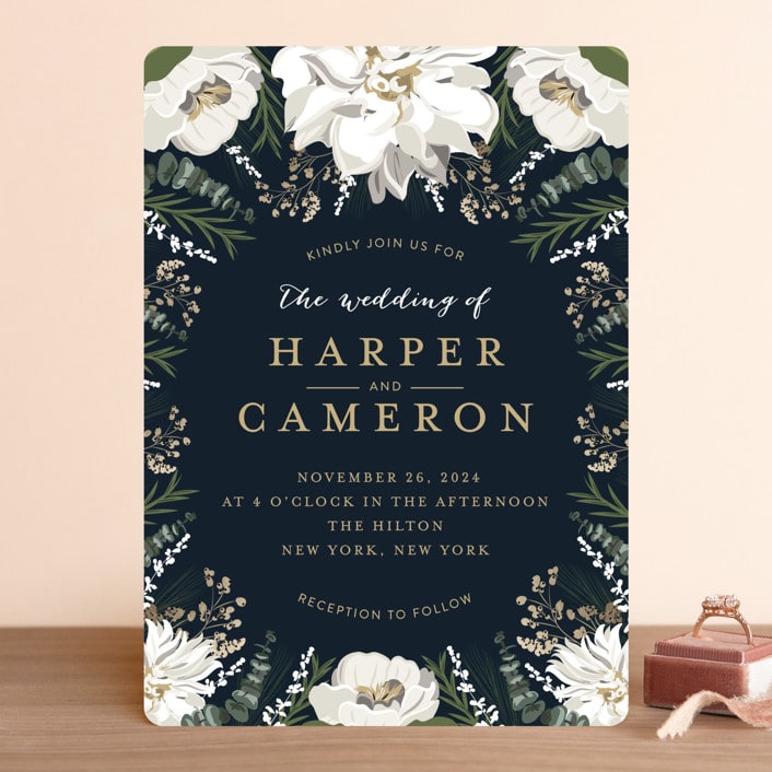 "Peonies & Berries" - Wedding Invitations in Winter White by Susan Moyal - Front