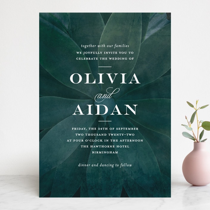 "Succulent Center" - Wedding Invitations in Cactus by Jessica Williams - Front