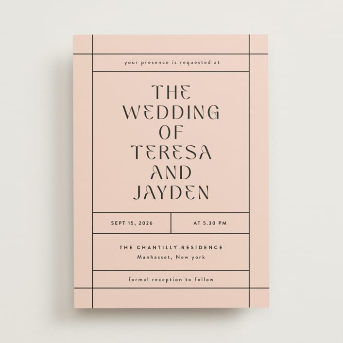 "The Grid" - Wedding Invitations in Rosebud by Mansi Verma - Front
