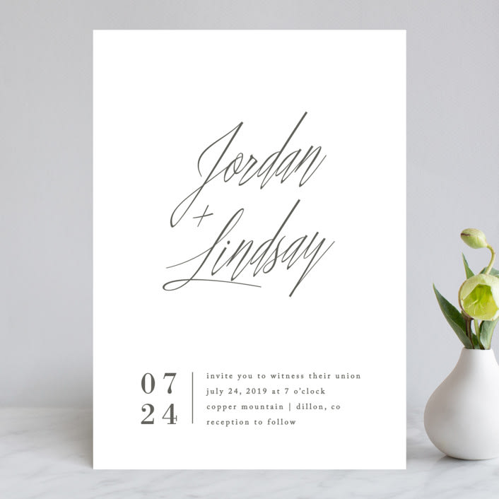 "Stacked date" - Wedding Invitations in Cotton by Amy Kross - Front
