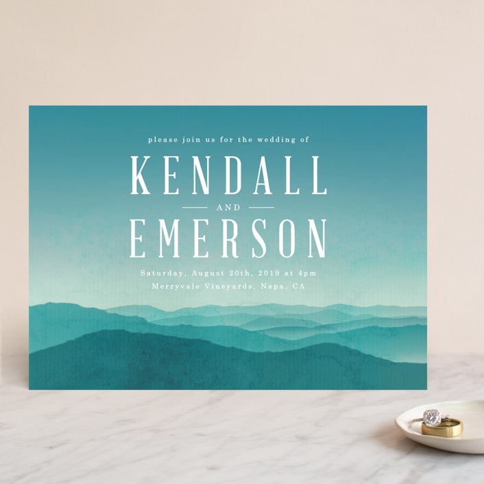 "Misty Mountain Range" - Wedding Invitations in Sky by Kelly Schmidt - Front
